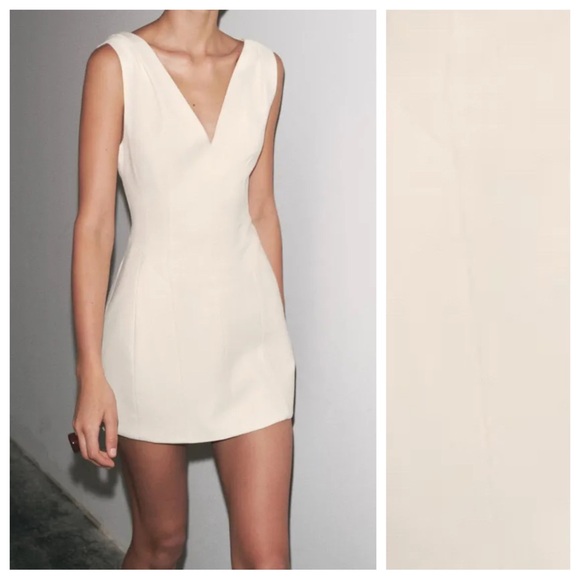 NWT. Zara ZW Collection Ecru Voluminous Short Dress. Size XS. - Picture 2 of 12